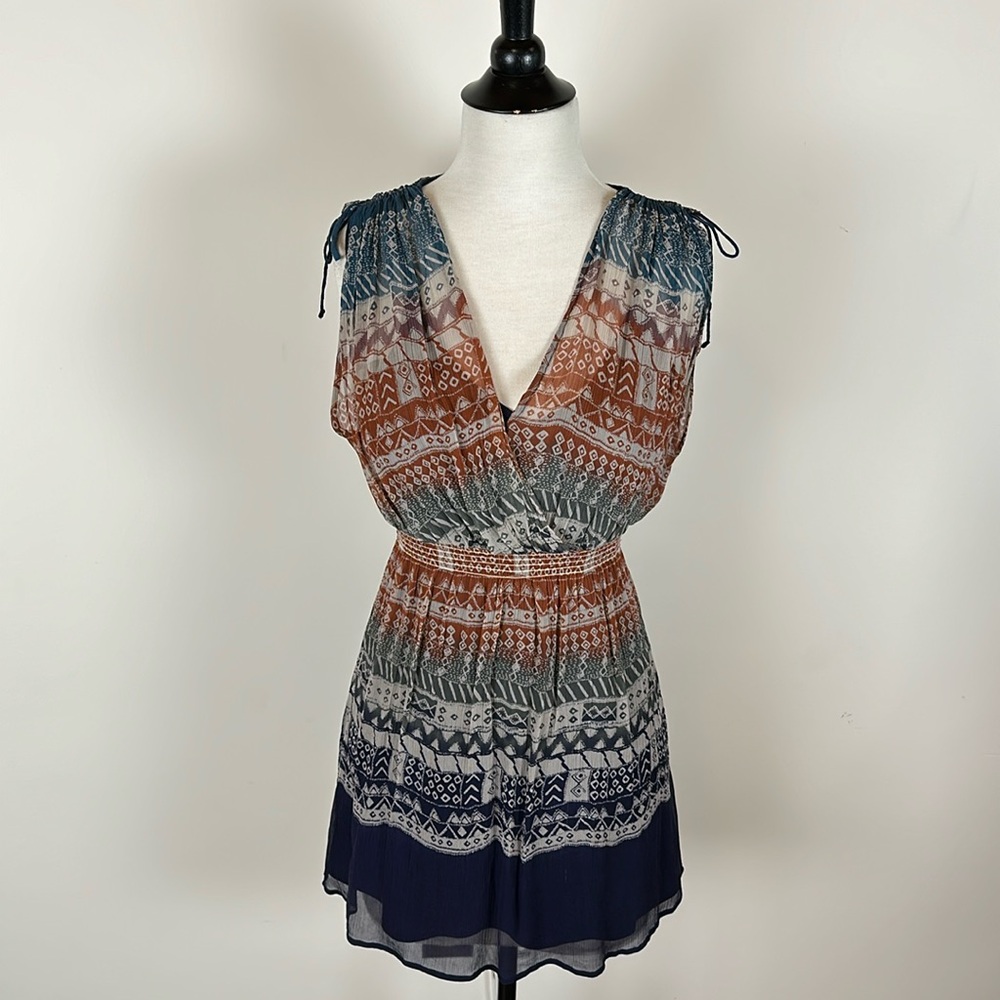 Twelfth Street by Cynthia Vincent silk ombré navy rust patterned dress, medium